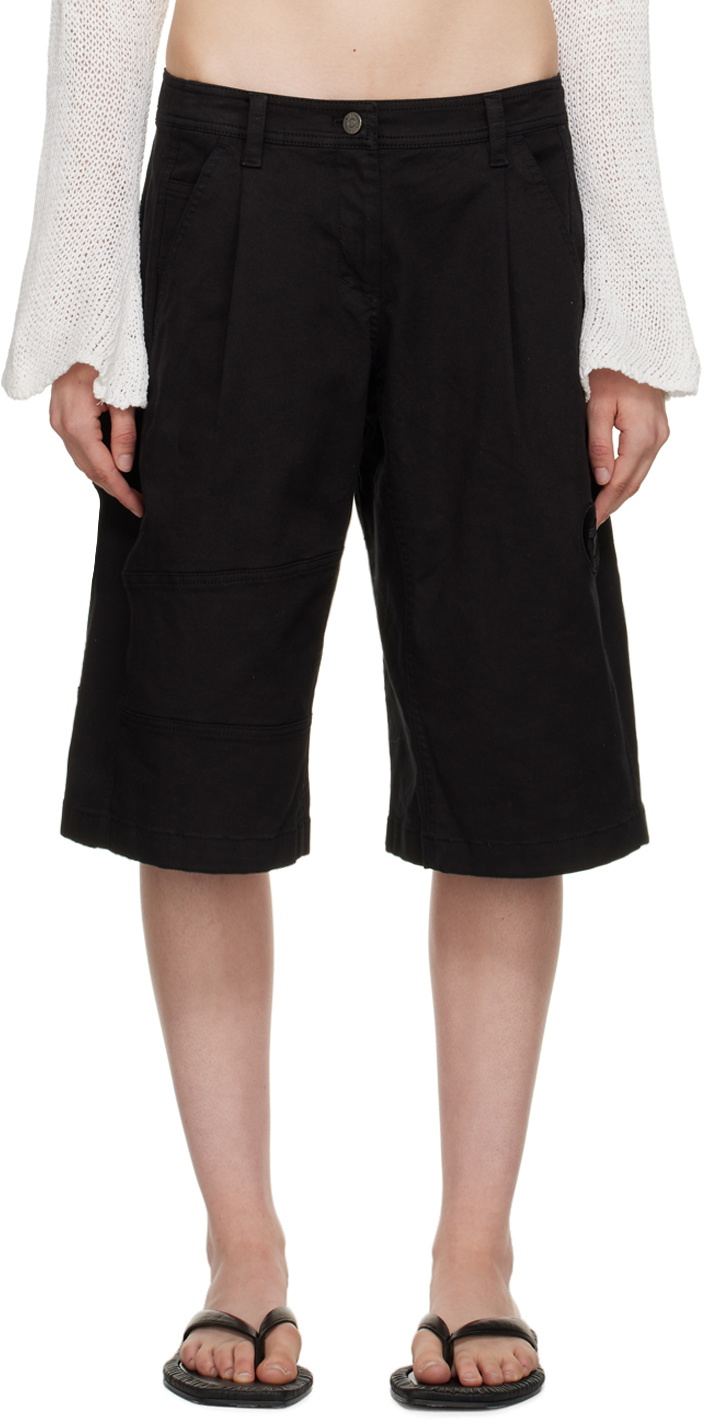 TheOpen Product Black Pleated Denim Shorts TheOpen Product