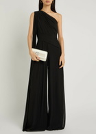 Talbot Runhof One Shoulder Draped Mesh Jumpsuit Black