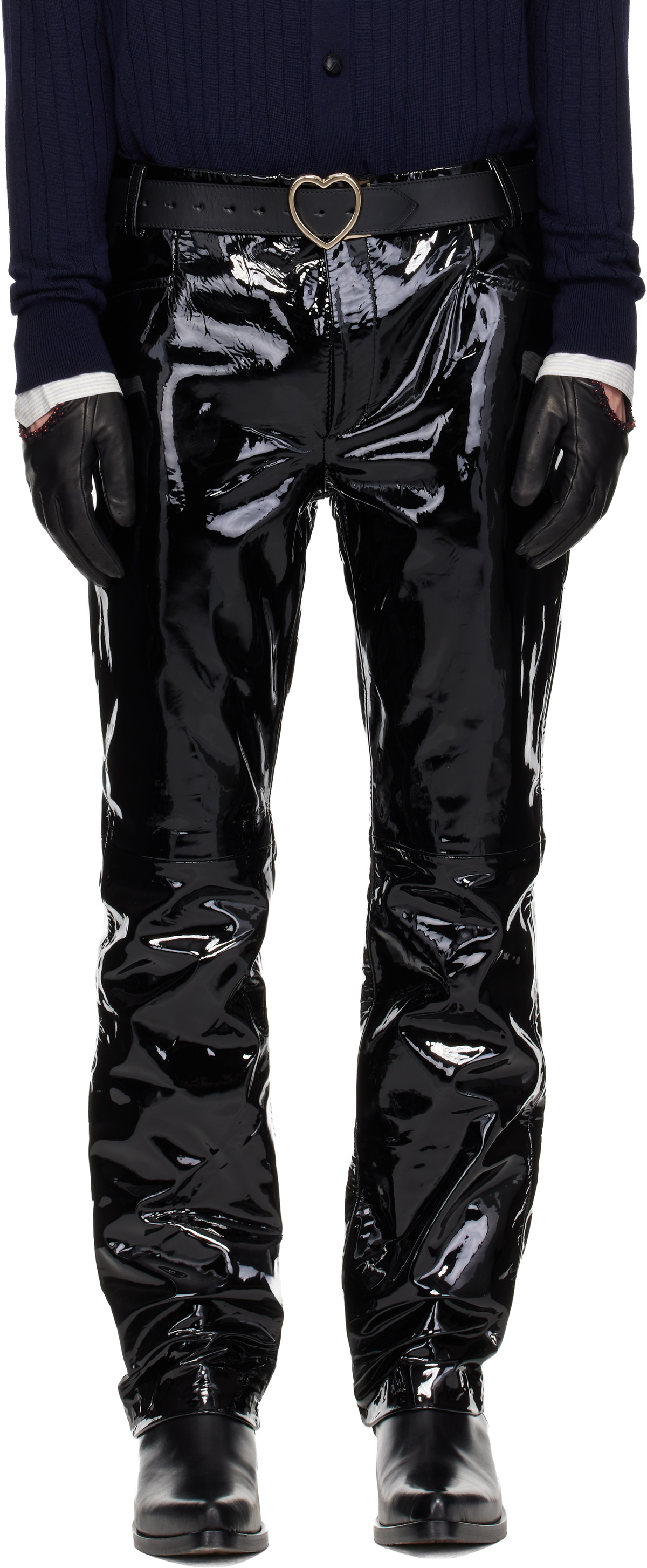 Ernest W. Baker Black Straight Fit Leather Trousers