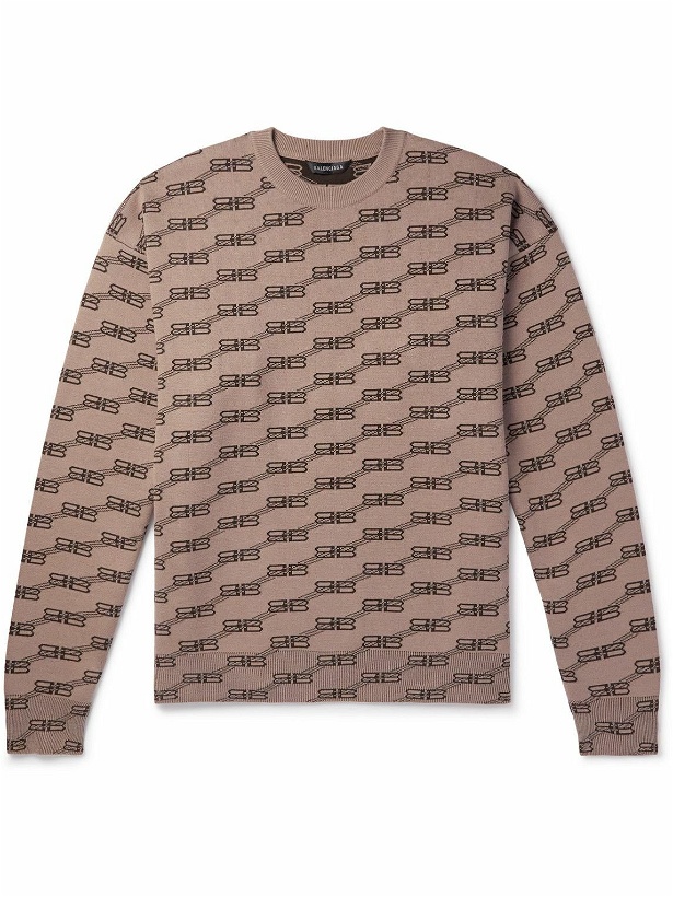 Photo: Balenciaga - Logo-Jacquard Knitted Sweater - Neutrals