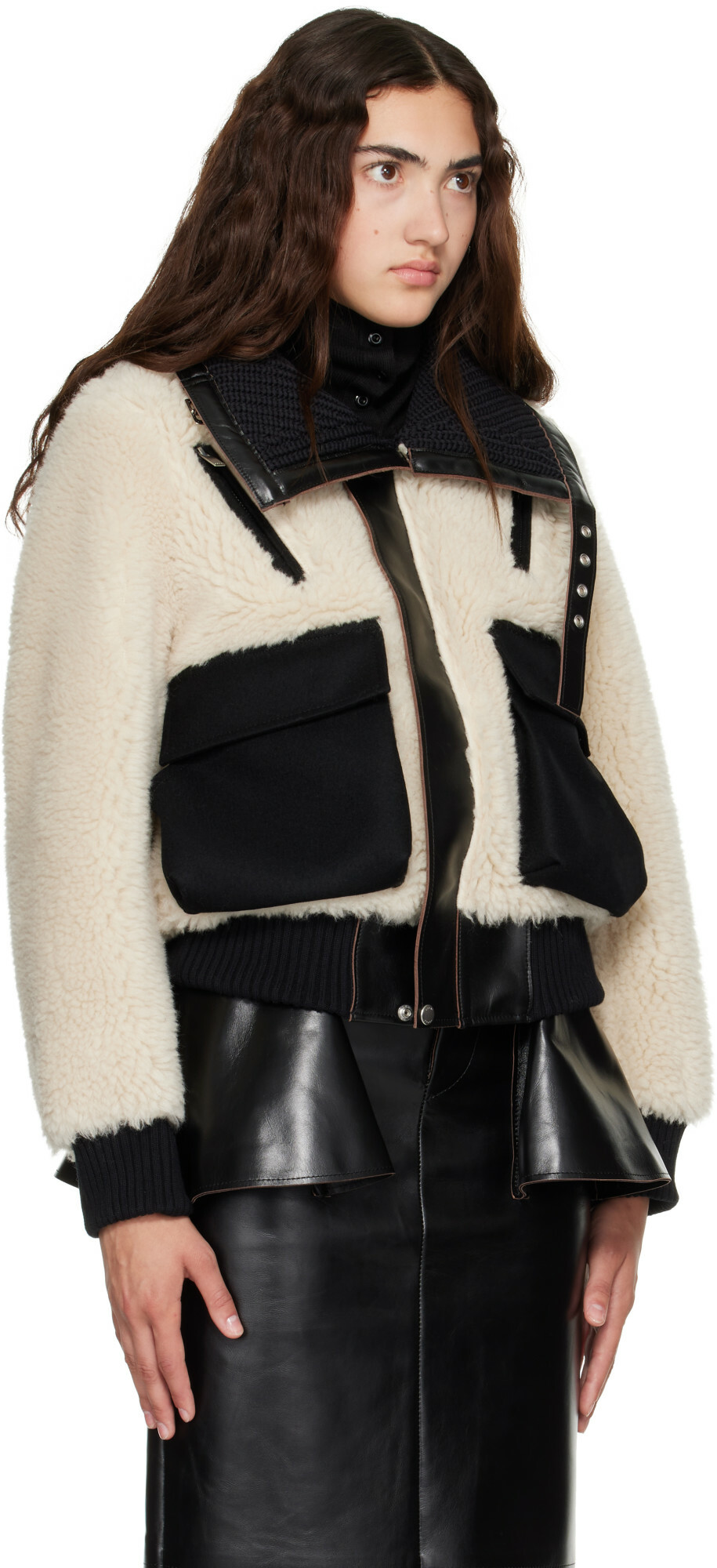 sacai Off-White Wool Faux Shearling Blouson Jacket