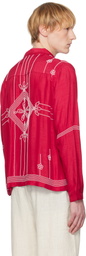 HARAGO Red & White Beadwork Shirt