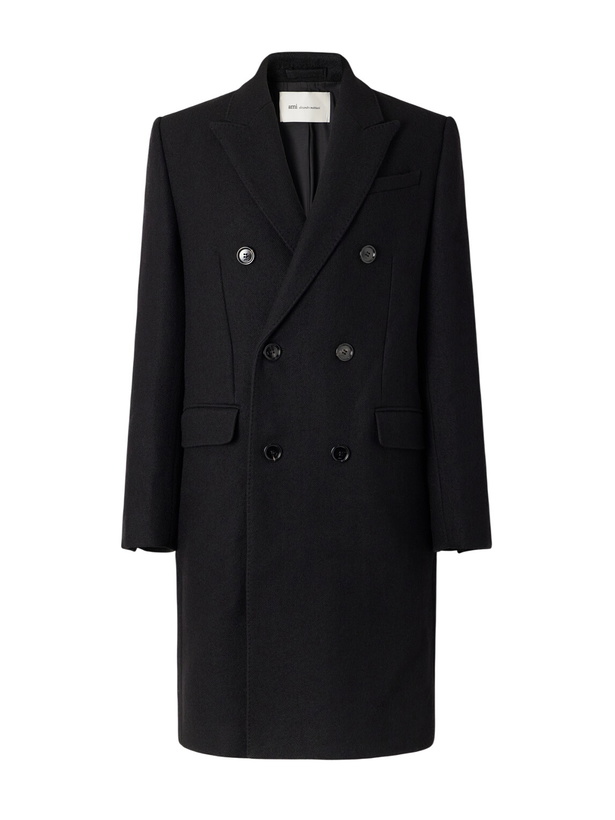 Photo: AMI PARIS - Double-Breasted Virgin Wool-Gabardine Coat - Black