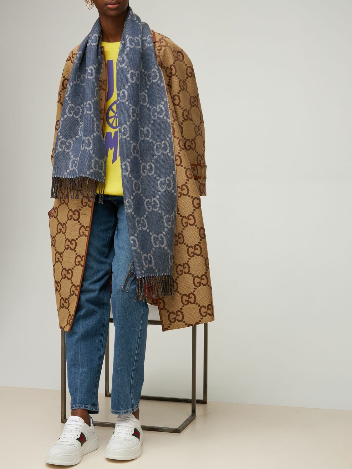 累積売上総額第1位【GUCCI★グッチ】JACQUARD WOOL KNIT SCARF GUCCI - Gg Jacquard Wool Knit Scarf W/tassels Gucci