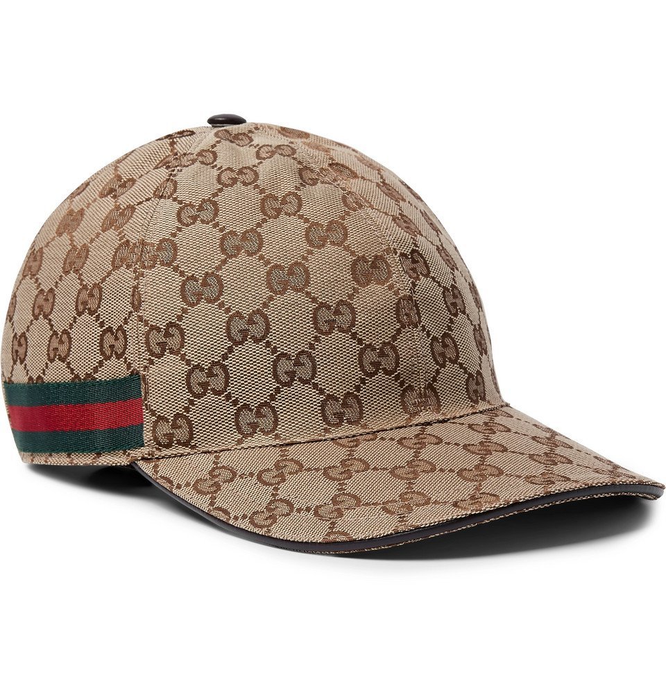 Gucci - Webbing-Trimmed Monogrammed Canvas Baseball Cap - Men - Beige