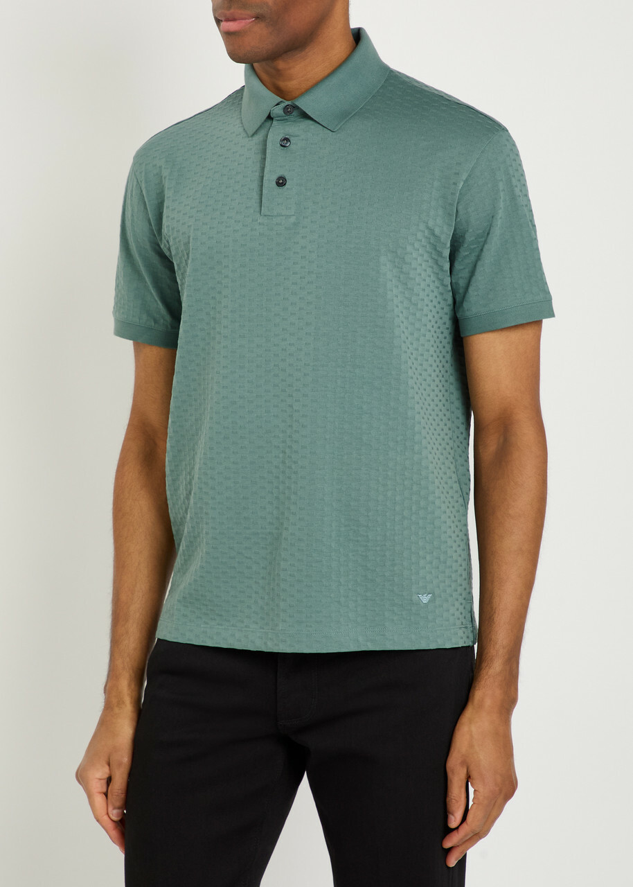 Emporio Armani Jacquard Logo-embroidered Cotton Polo Shirt Blue