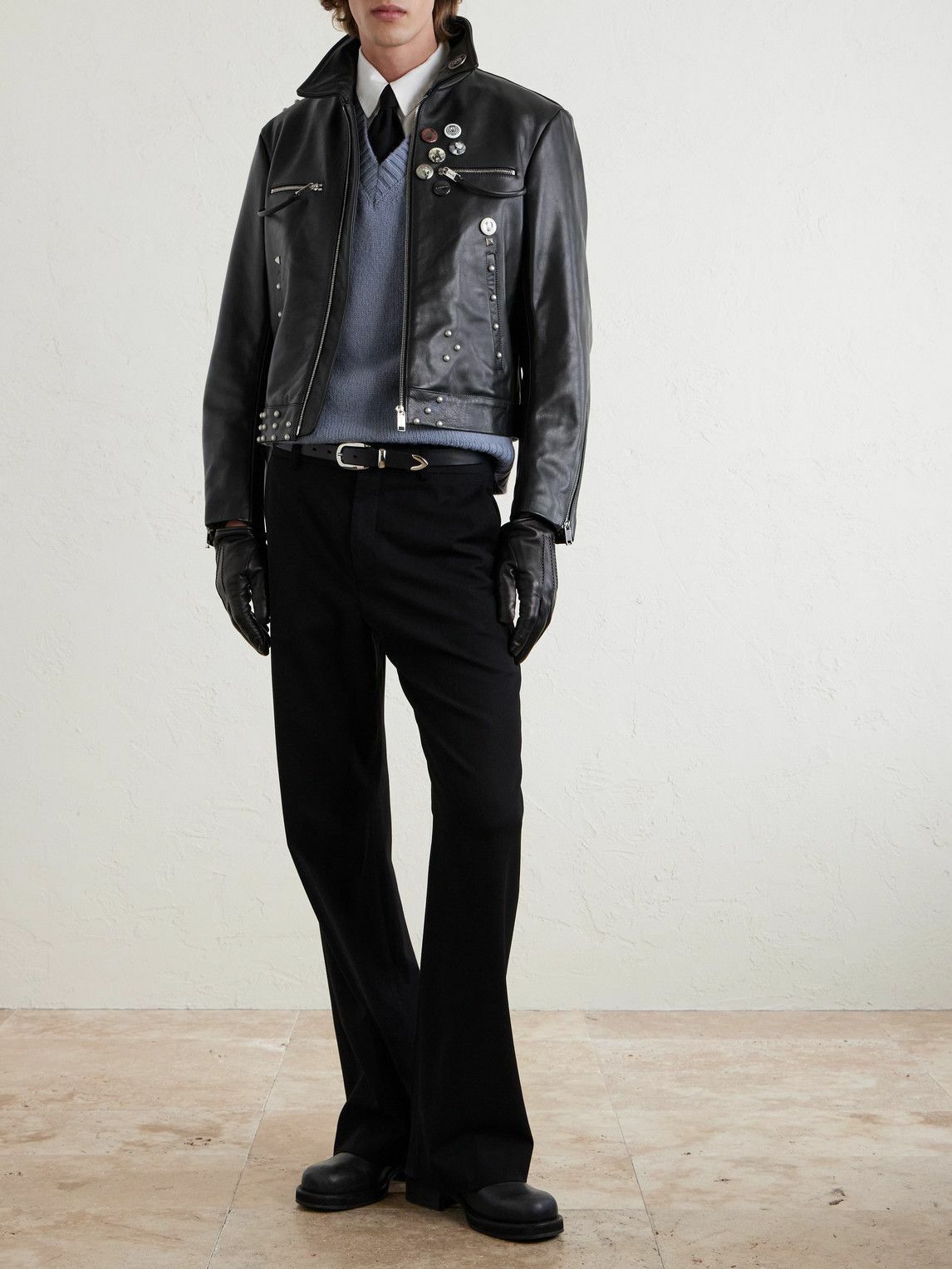 Enfants Riches Déprimés - Sid Cropped Studded Embellished Leather Jacket - Black
