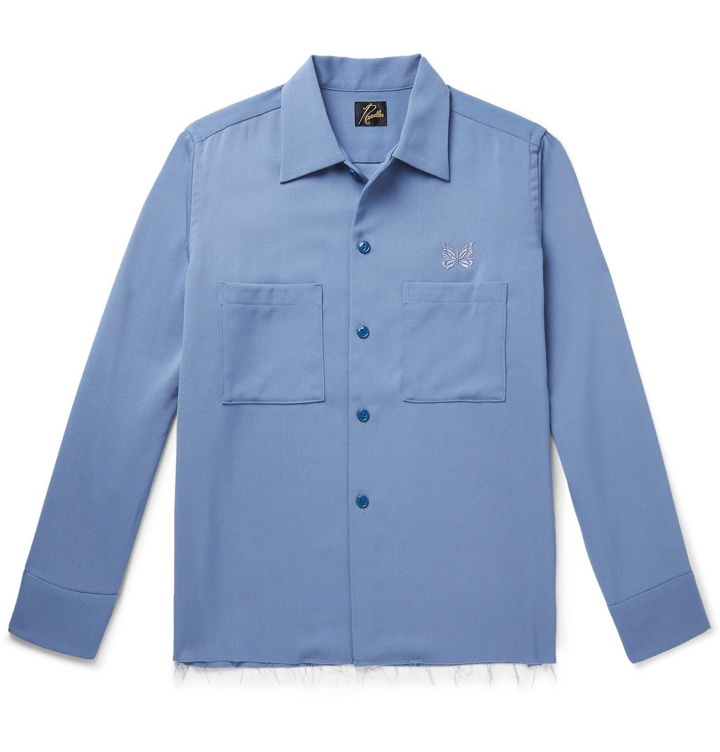 Photo: Needles - Logo-Embroidered Distressed Tech-Wool Overshirt - Blue