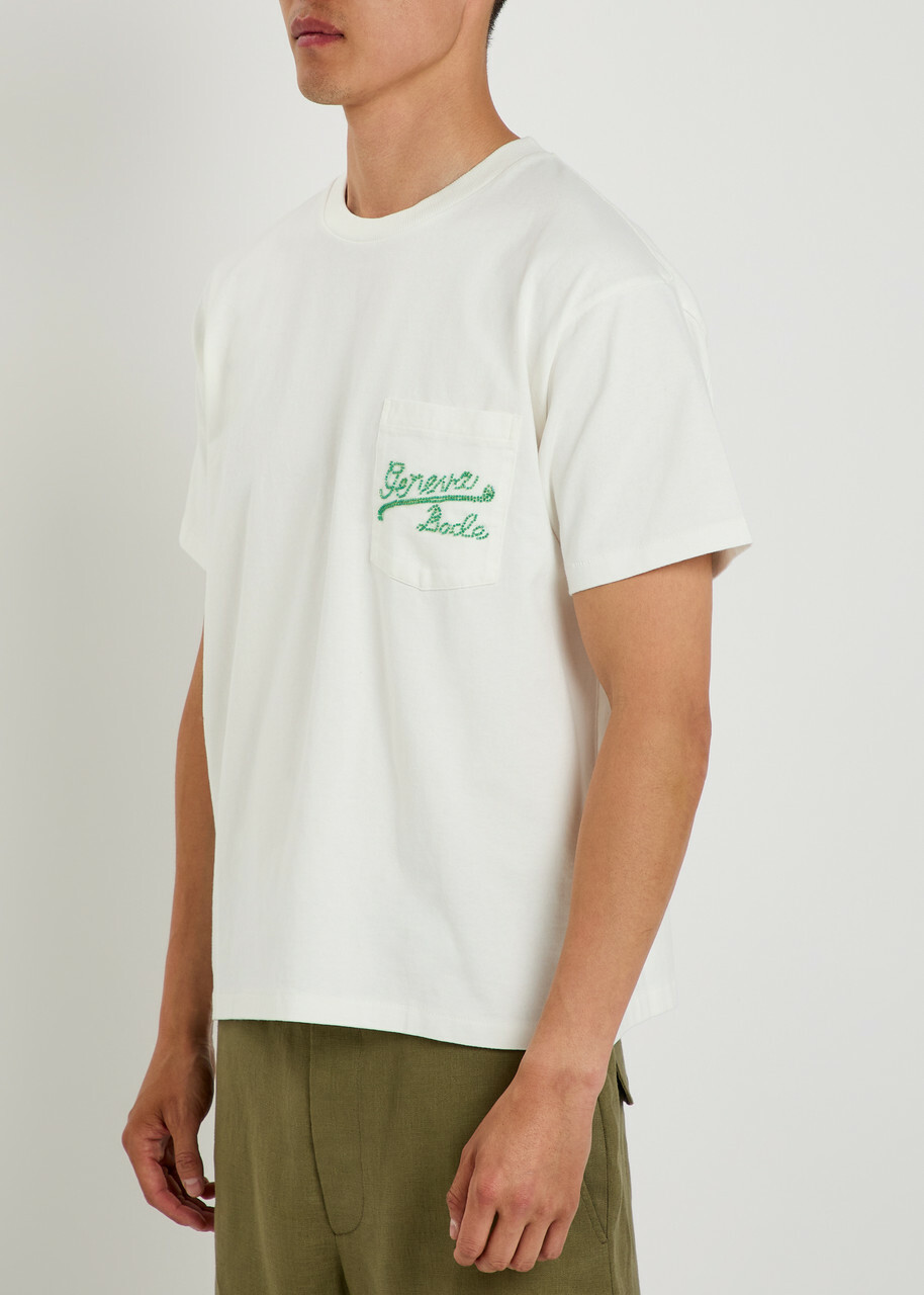 Bode Geneva Beaded Cotton T-shirt Cream