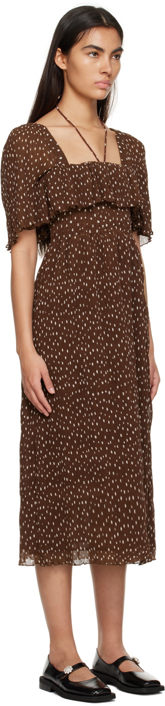 GANNI Brown Pleated Midi Dress GANNI