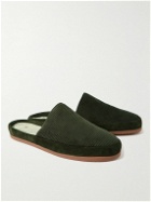 Mulo - Suede-Trimmed Corduroy Slippers - Green