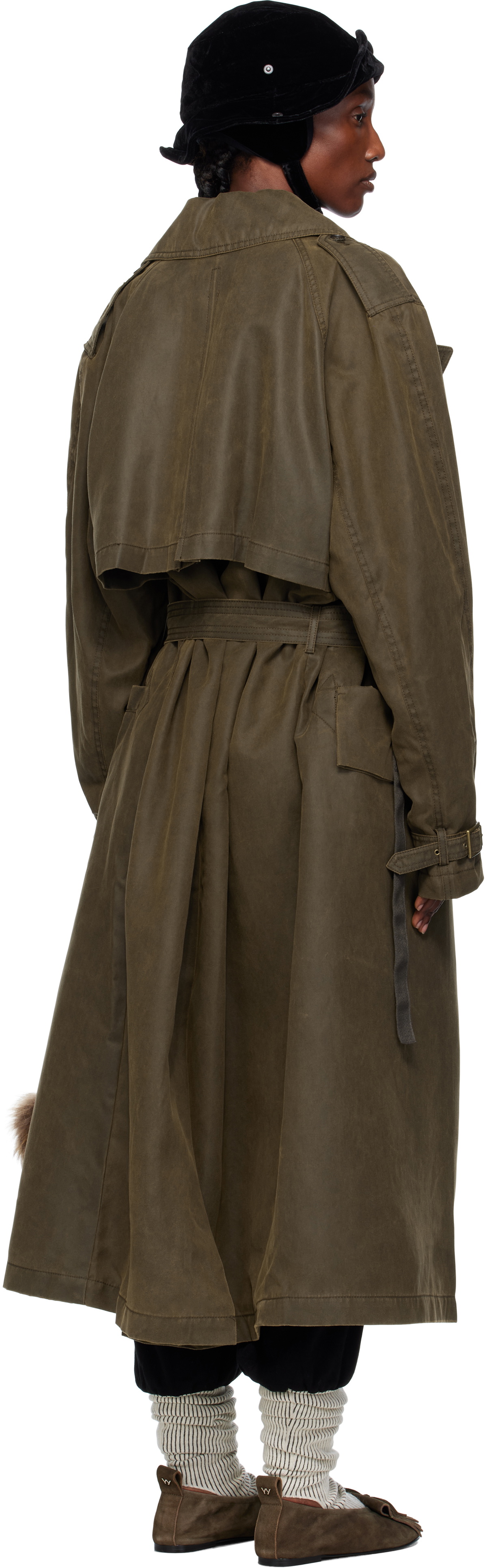 OPEN YY Khaki Motorcycle Maxi Trench Coat