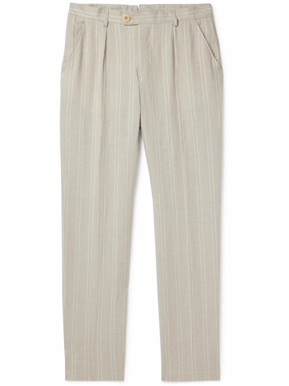 Oliver Spencer - Claremont Tapered Pleated Striped Linen Trousers - Neutrals