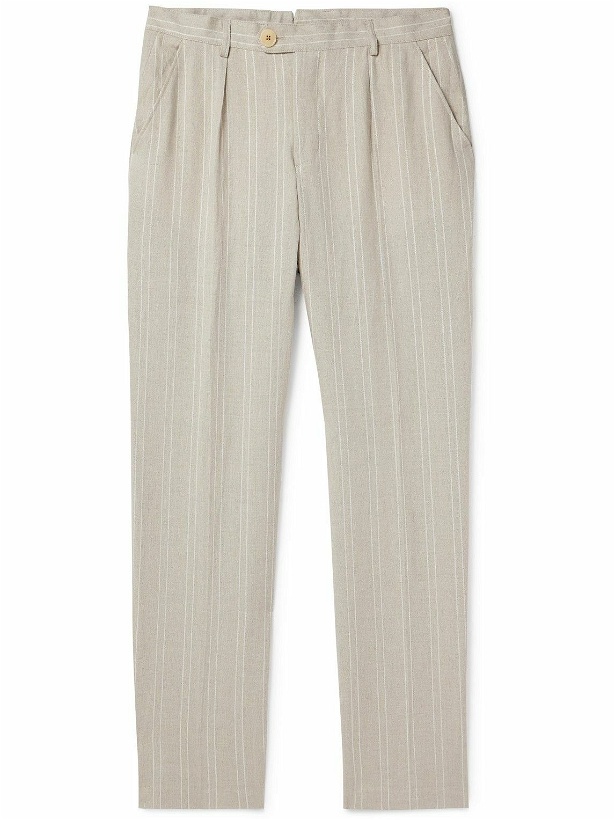 Photo: Oliver Spencer - Claremont Tapered Pleated Striped Linen Trousers - Neutrals