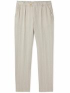 Oliver Spencer - Claremont Tapered Pleated Striped Linen Trousers - Neutrals