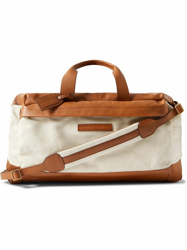 Photo: Brunello Cucinelli - Leather-Trimmed Cotton and Linen-Blend Canvas Duffle Bag