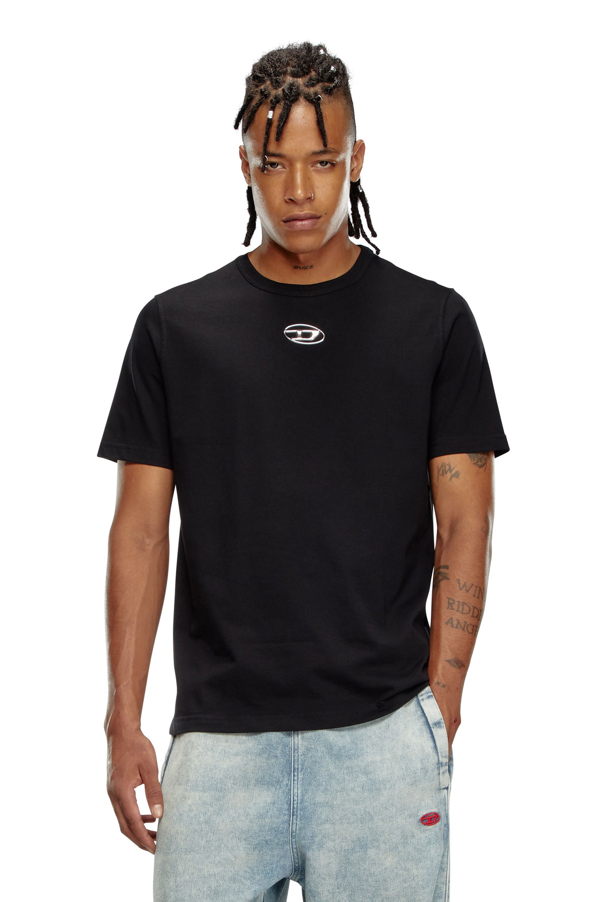 サイズS ディーゼル　DIESEL T-shirt with llic Diesel T-shirt with metallic Oval D - T-Shirts Mens in Black Diesel