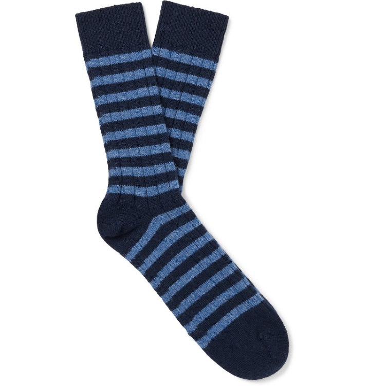 Photo: William Lockie - Ribbed Striped Cashmere-Blend Socks - Blue