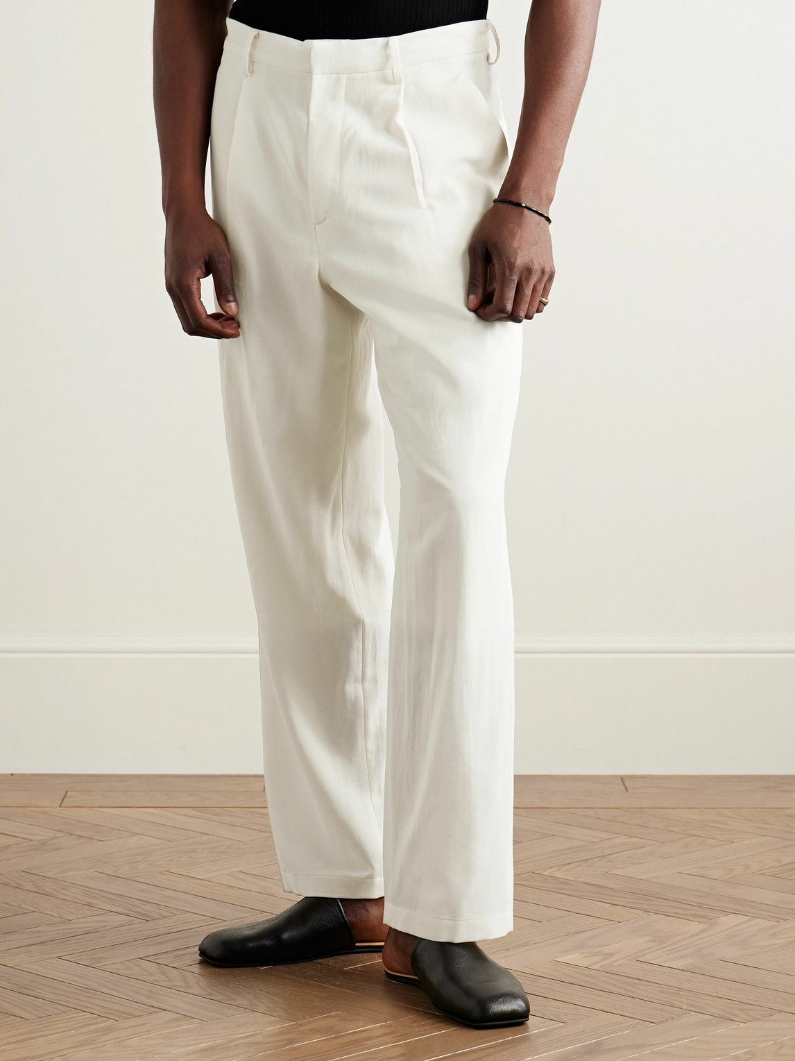 パンツ AURALEE COTTON SILK GABARDINE SLACKS Auralee - Straight-Leg Pleated Cotton and Wool-Blend Gabardine