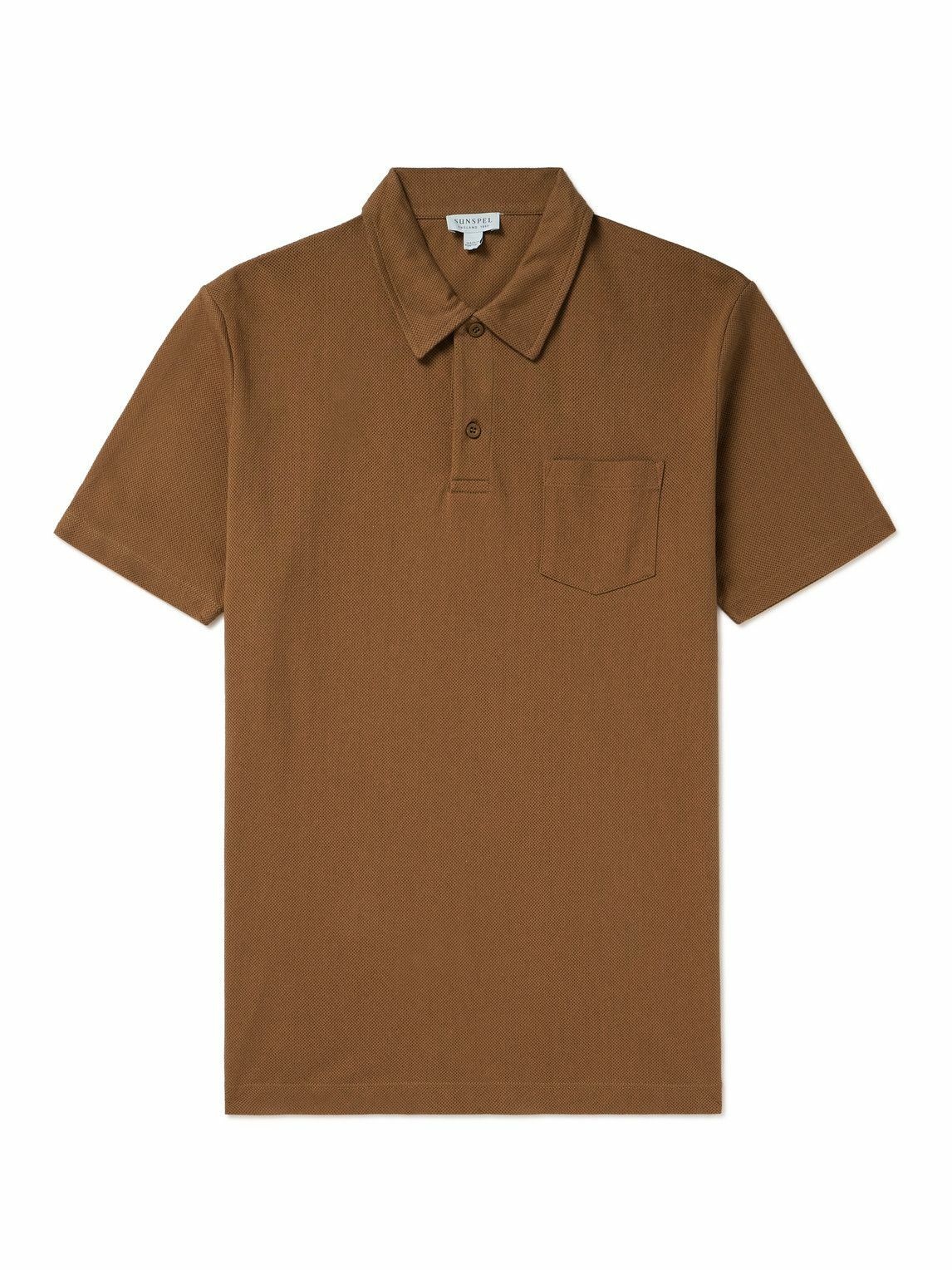 Photo: Sunspel - Riviera Slim-Fit Cotton-Mesh Polo Shirt - Brown