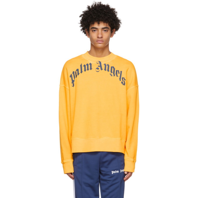Photo: Palm Angels Yellow Vintage Curved Logo Sweatshirt