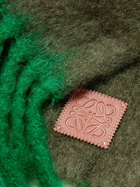 LOEWE - Fringed Leather-Trimmed Two-Tone Mohair-Blend Scarf