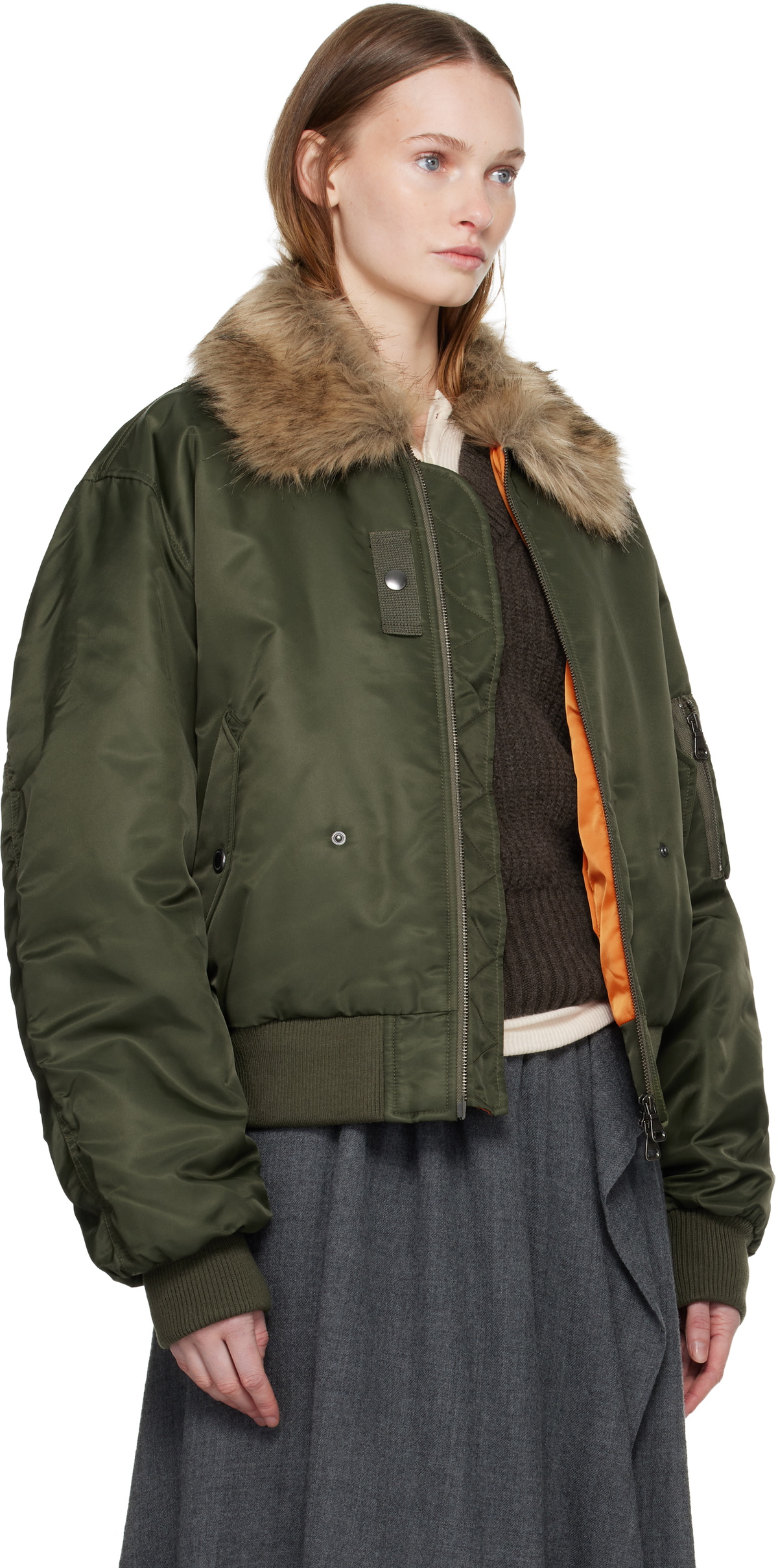 Andersson Bell Green Faux-Fur Collar MA-1 Bomber Jacket