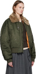 Andersson Bell Green Faux-Fur Collar MA-1 Bomber Jacket