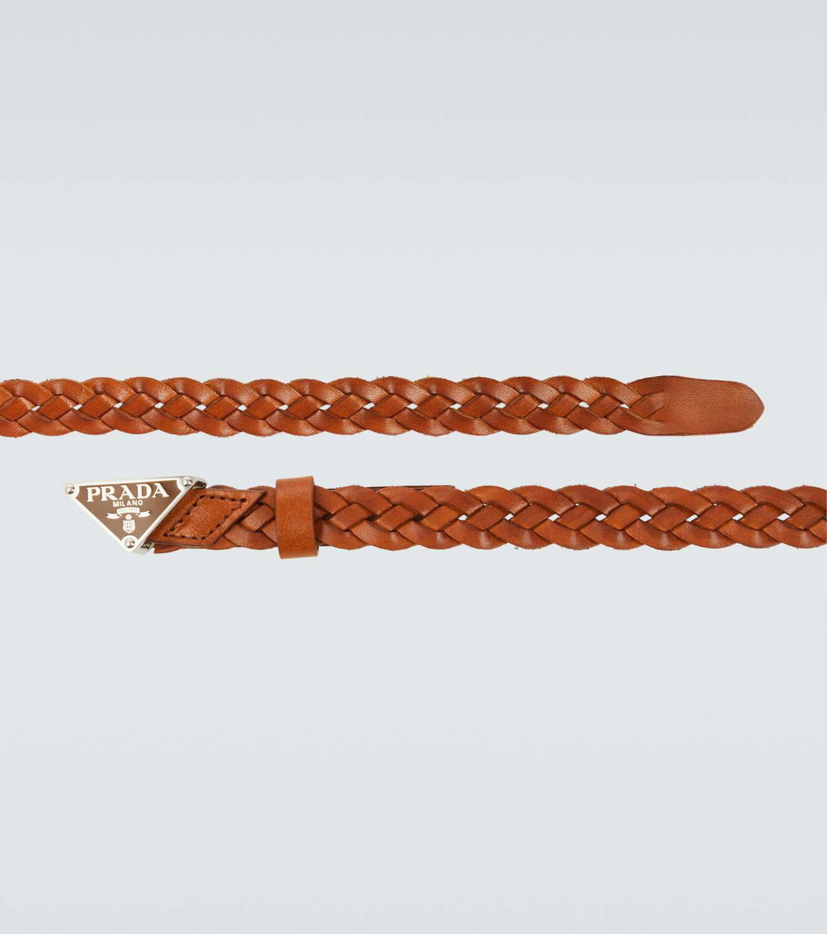 PRADA woven leather belt PRADA Logo Buckle Woven Leather Belt runway Brown Square main image 2