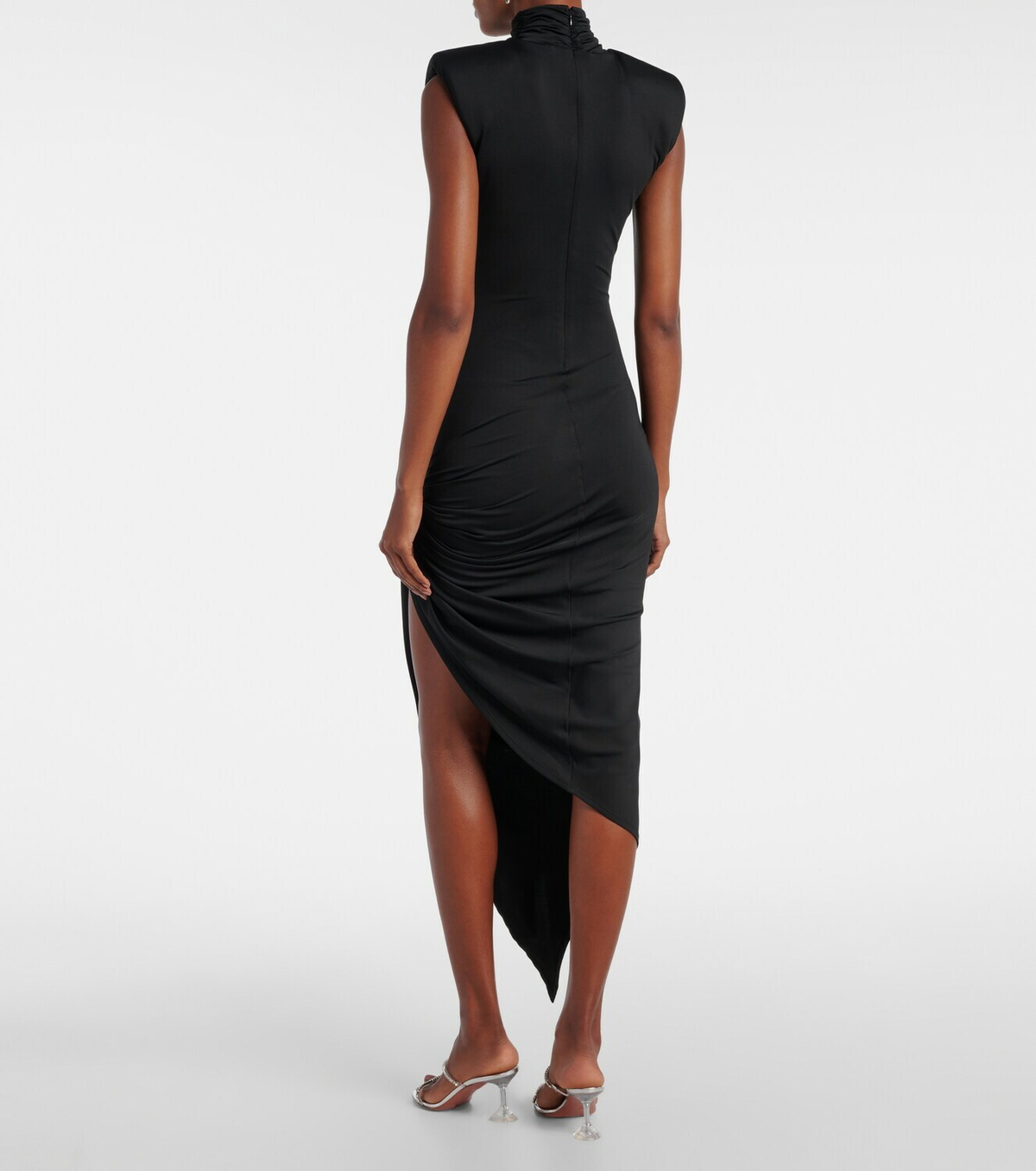 Area Asymmetric embellished jersey midi dress