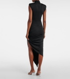 Area Asymmetric embellished jersey midi dress