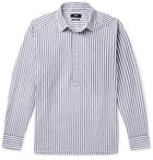 Hugo Boss - Striped Cotton and Linen-Blend Half-Placket Shirt - Blue