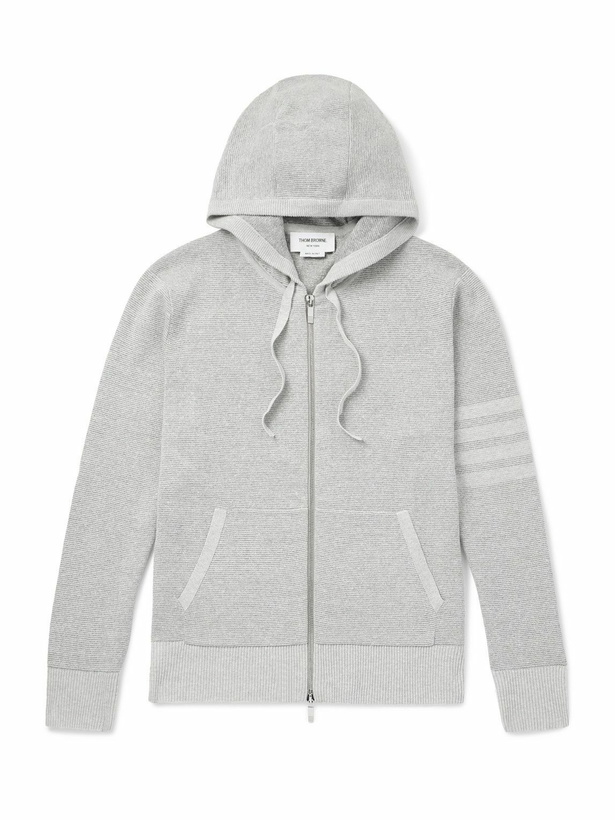 Photo: Thom Browne - Striped Textured Linen and Cotton-Blend Zip-Up Hoodie - Gray