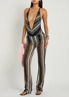Missoni Striped Open-back Mesh Swimsuit White And Black