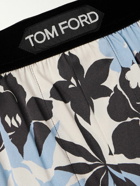 TOM FORD - Velvet-Trimmed Floral-Print Silk-Satin Boxer Shorts - Blue