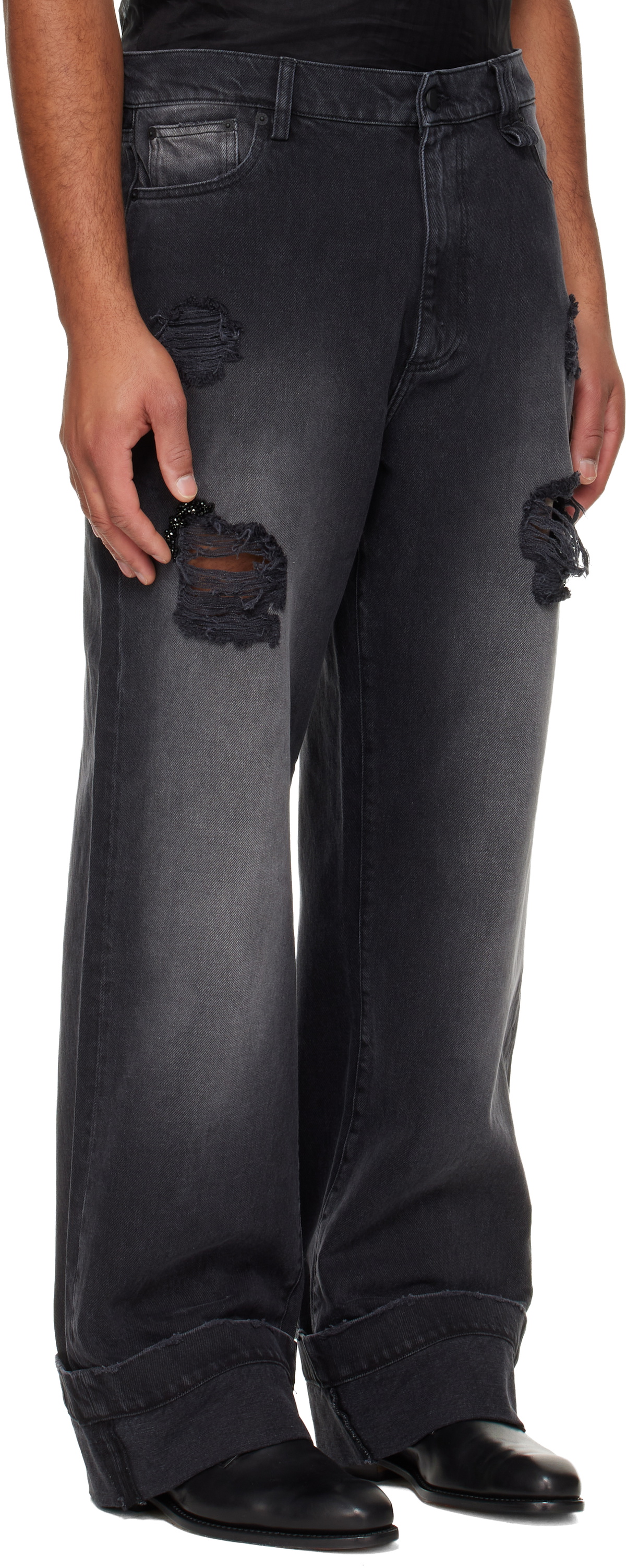 Simone Rocha Black Embellished Straight Leg Jeans