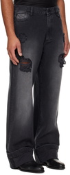 Simone Rocha Black Embellished Straight Leg Jeans