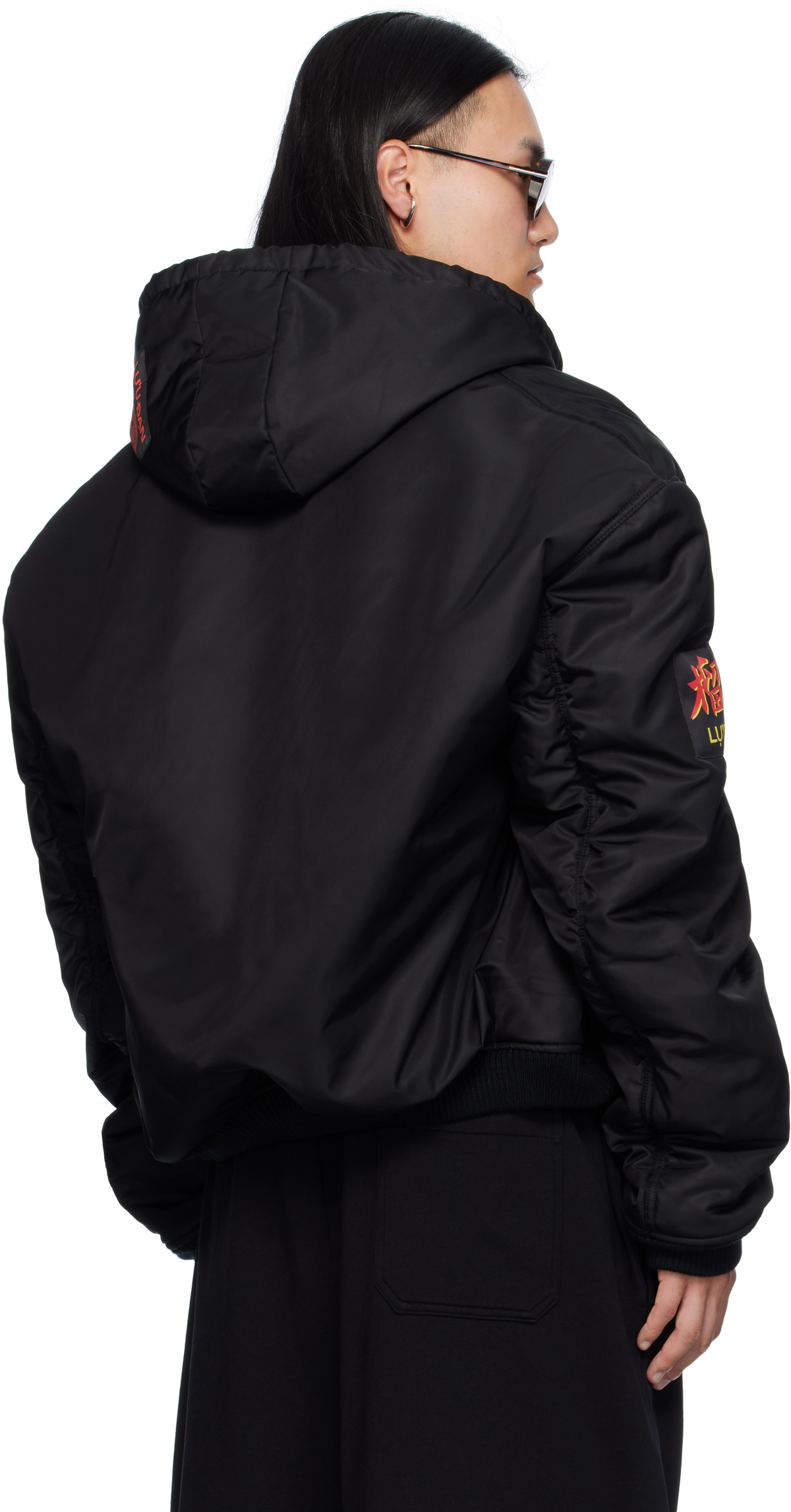 LU'U DAN Black Patch Bomber Jacket