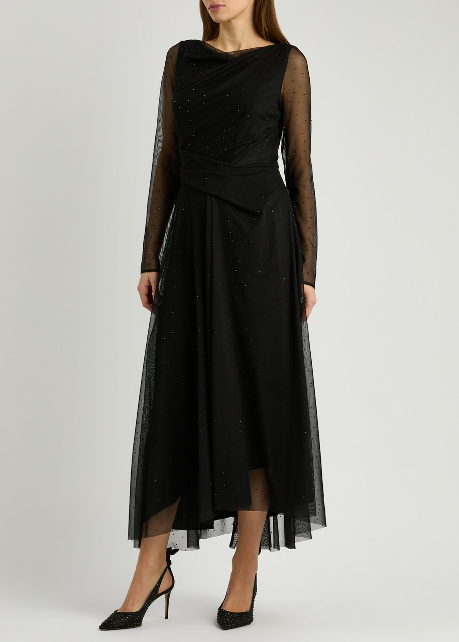 Talbot Runhof Crystal-embellished Tulle Midi Dress Black
