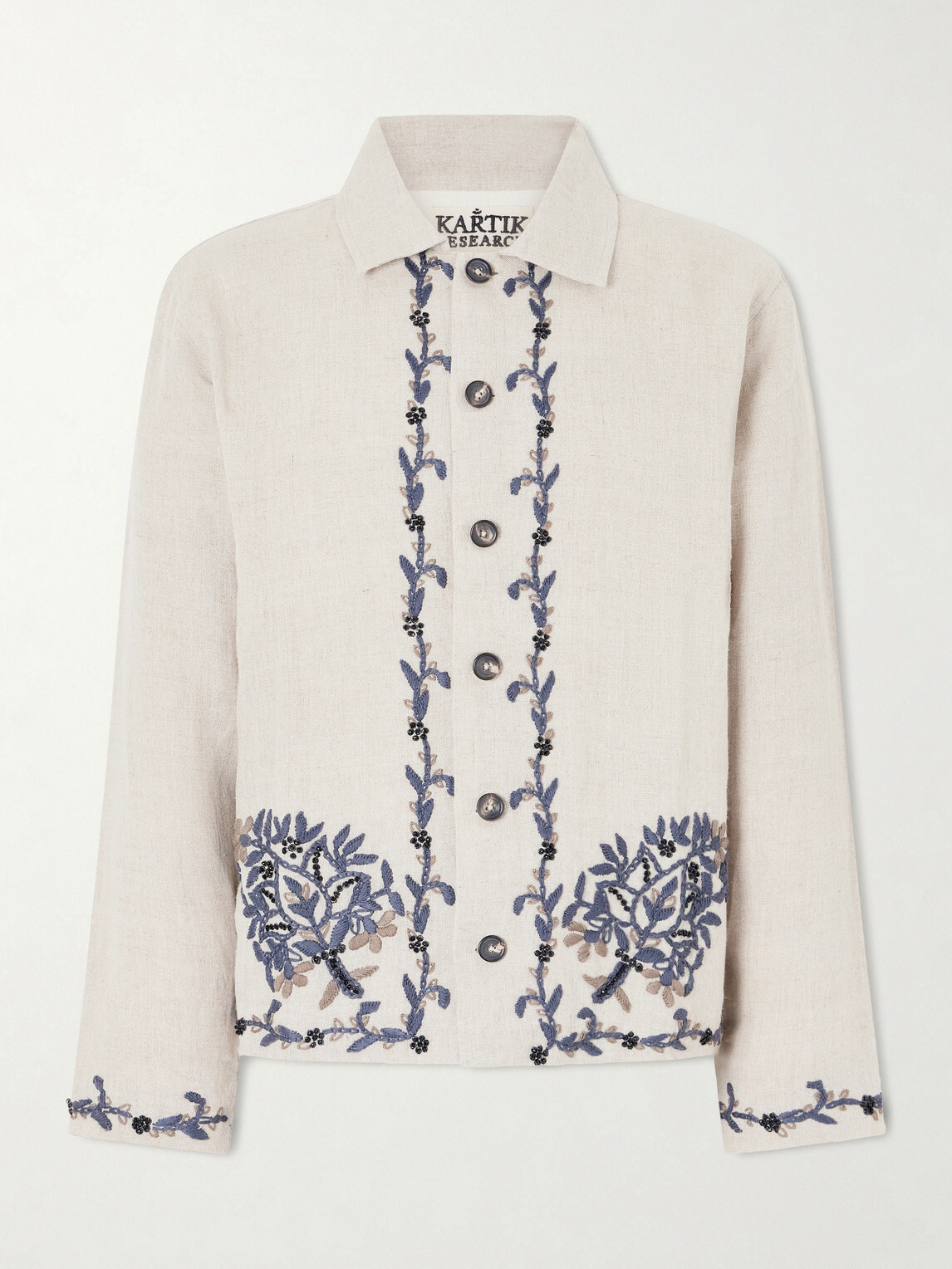 Kartik Research - Bead-embellished Embroidered Linen Jacket - Neutrals