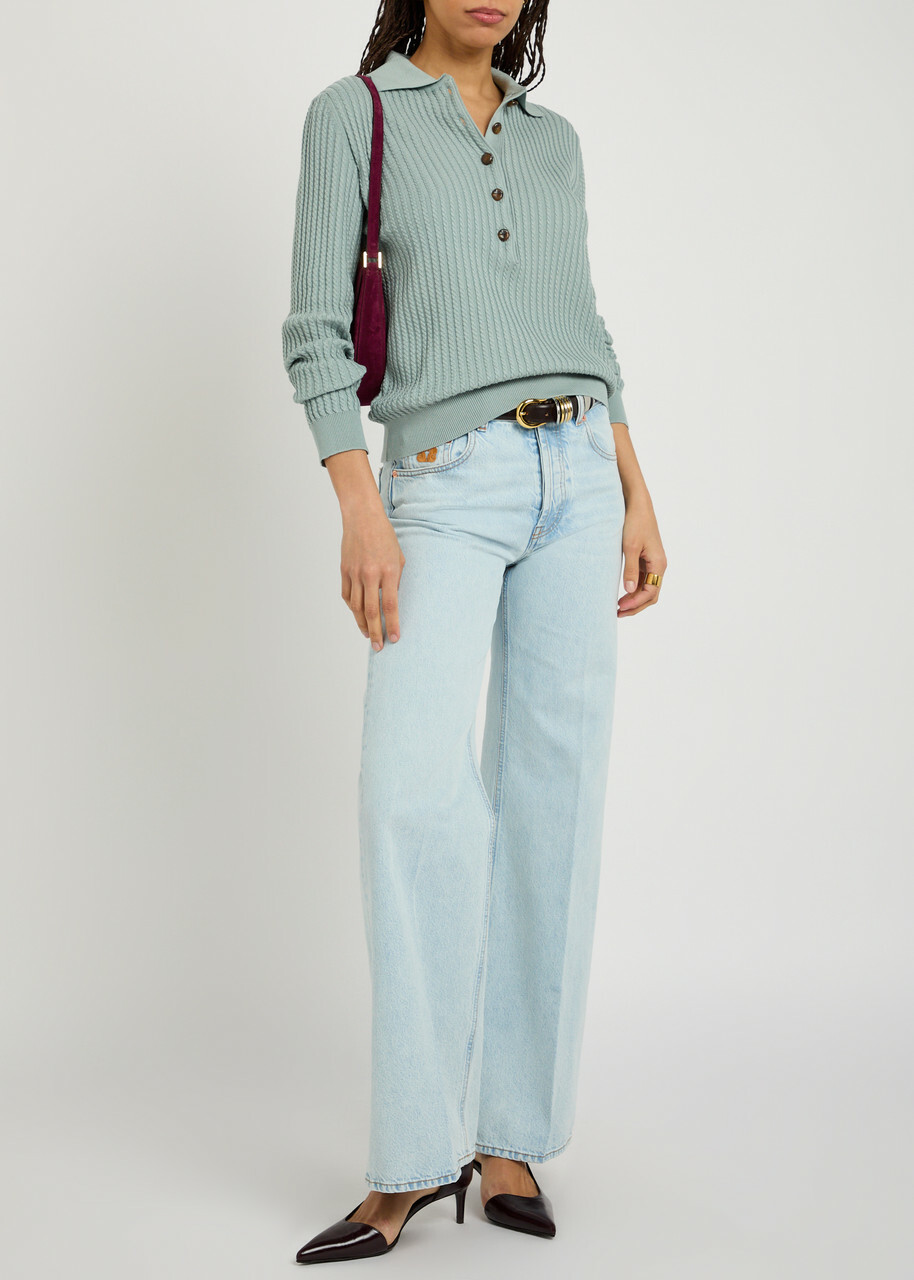 Blaze Milano Alegria Cable-knit Silk-blend Polo top Blue