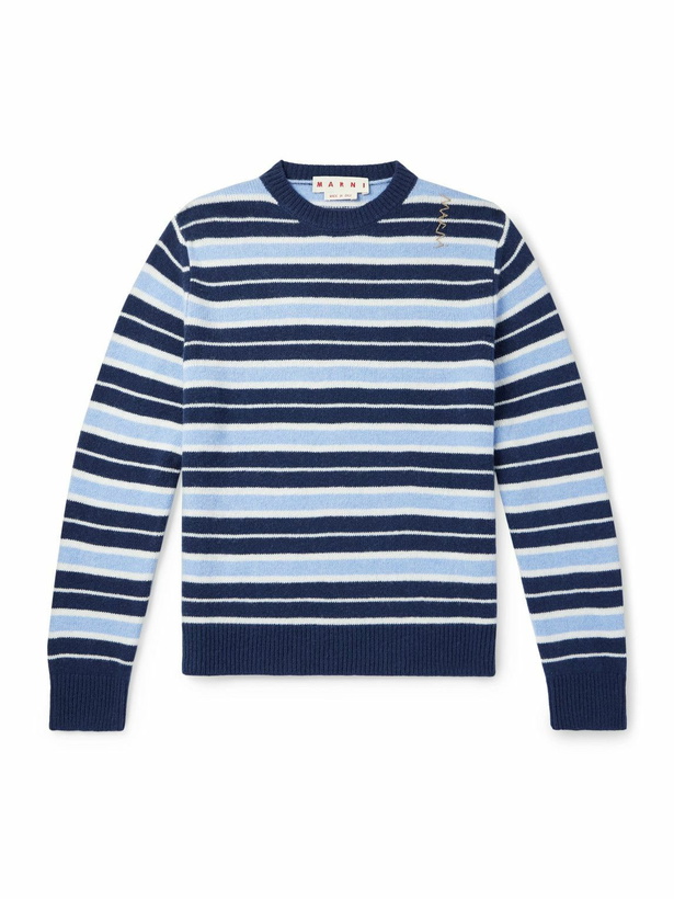 Photo: Marni - Logo-Embroidered Striped Wool and Cashmere-Blend Sweater - Blue