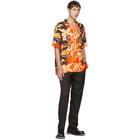 Dries Van Noten Black and Orange Camp Short Sleeve Shirt