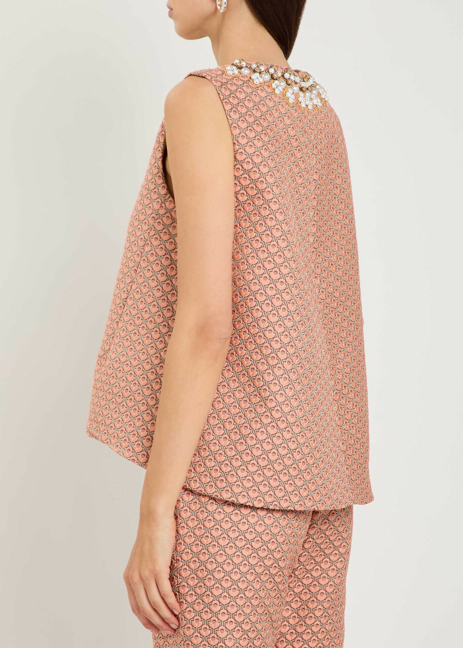 LA Double J La Scala Embellished Tulip-jacquard top Pink