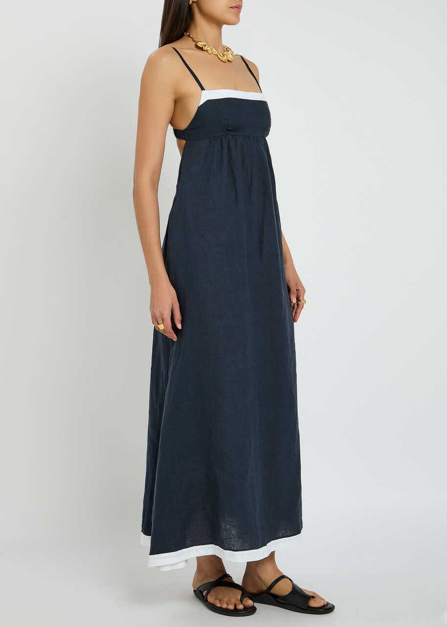 Bec & Bridge Elyce Linen Maxi Dress Navy