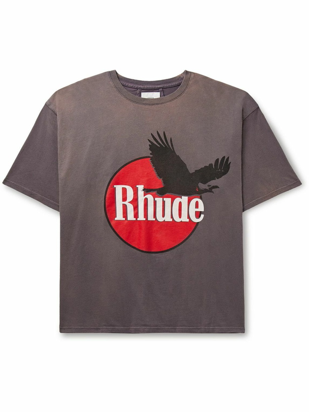 Photo: Rhude - Logo-Print Cotton-Jersey T-Shirt - Gray