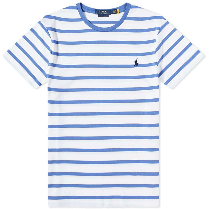 Photo: Polo Ralph Lauren Men's Striped Pima Multicolour Pony T-Shirt in Liberty/White