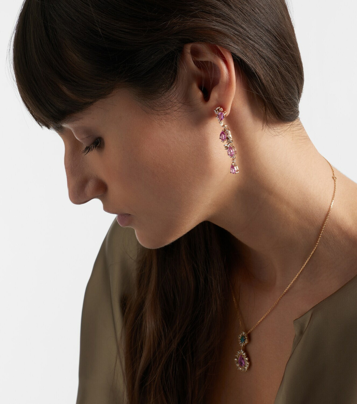 Suzanne Kalan 18kt rose gold drop earrings with sapphires and diamonds