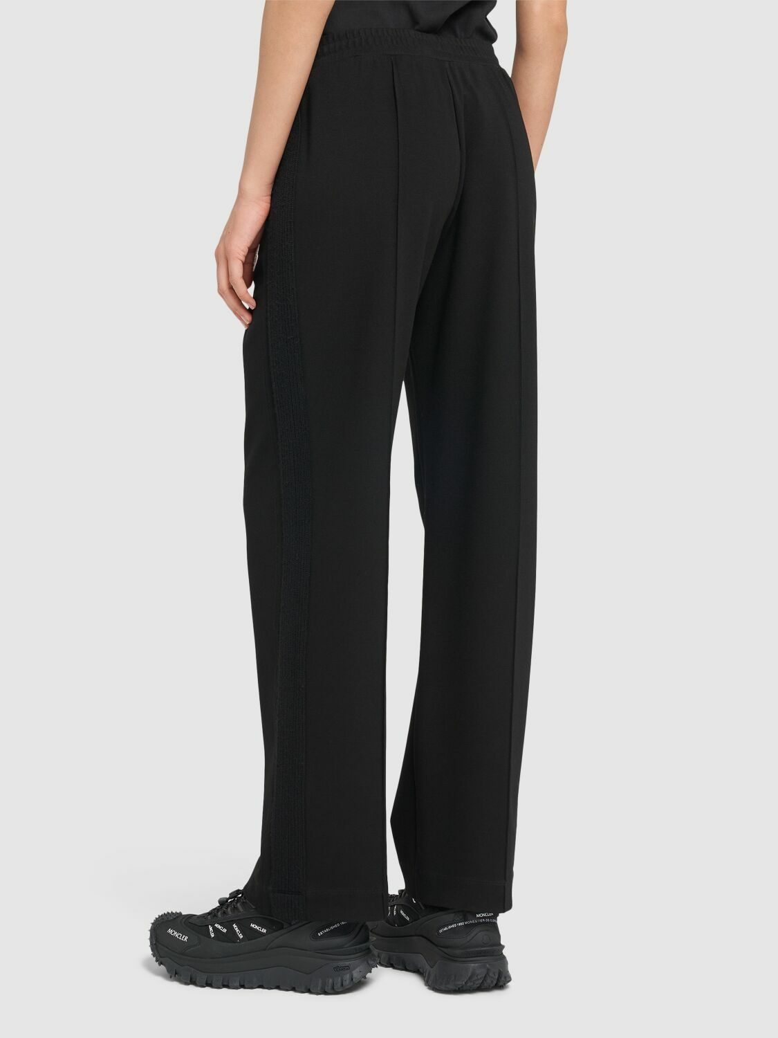 MONCLER BLACK POLYESTER BLEND PALAZZO PANT Black Belted