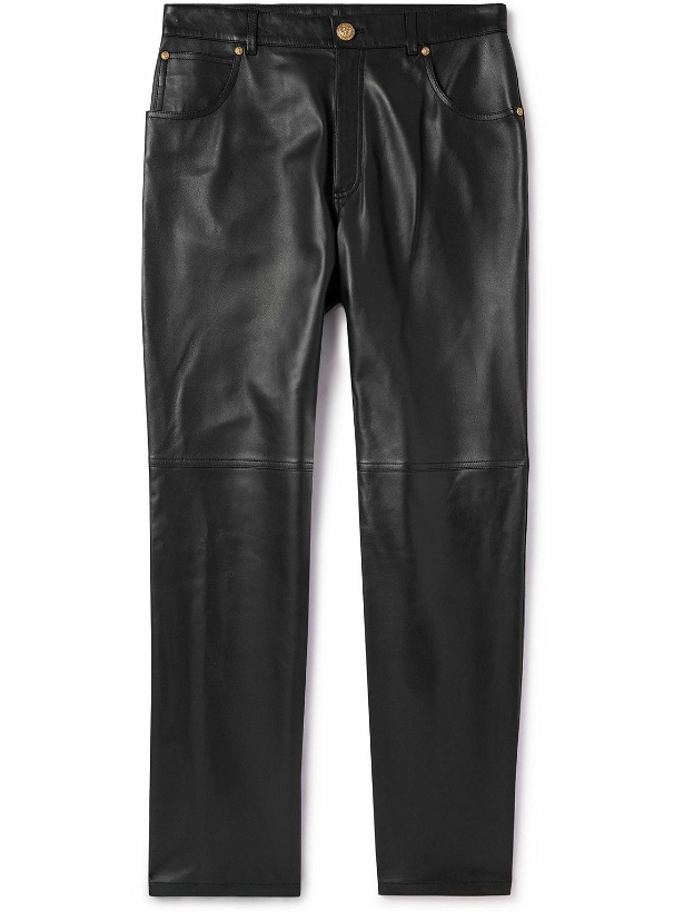 Photo: Balmain - Straight-Leg Leather Trousers - Black